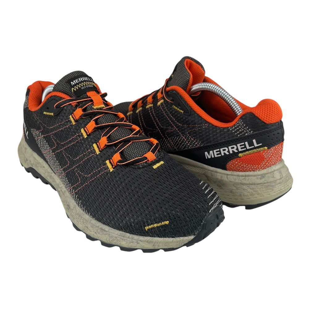 Merrell Men 10 Fly Strike Black/Orange Luggy Comfort Trail Runner‎ Shoes J067377